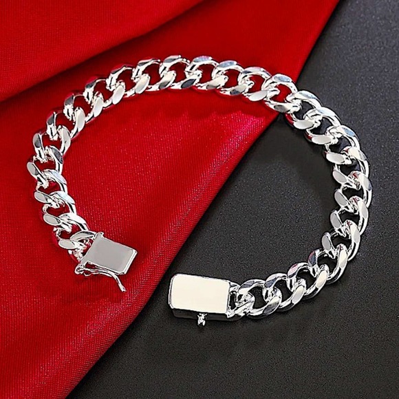 Cuban Chain Link Sterling Silver Unisex Bracelet - Picture 1 of 6